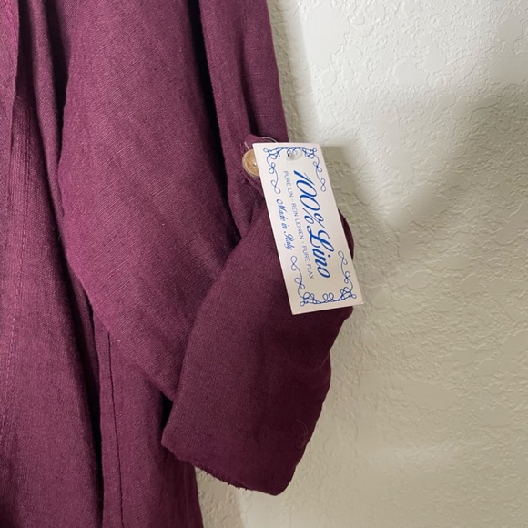 Made In Italy100% Linen NWT Roll Tab Draped Open Long Overlay One Size Burgundy - Picture 5 of 13
